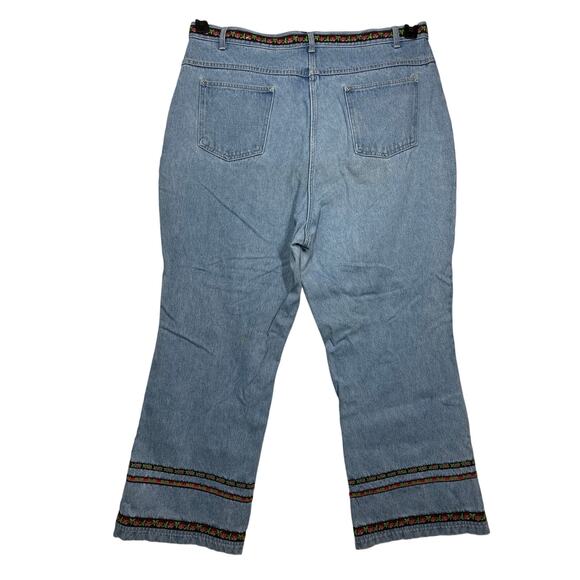 NorthWest Blue Woman Denim Jeans Floral Embroidered Wide Flare Leg Boho Sz 22W - Picture 12 of 15